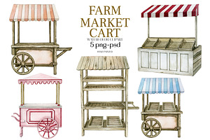 Watercolor food farm market cart