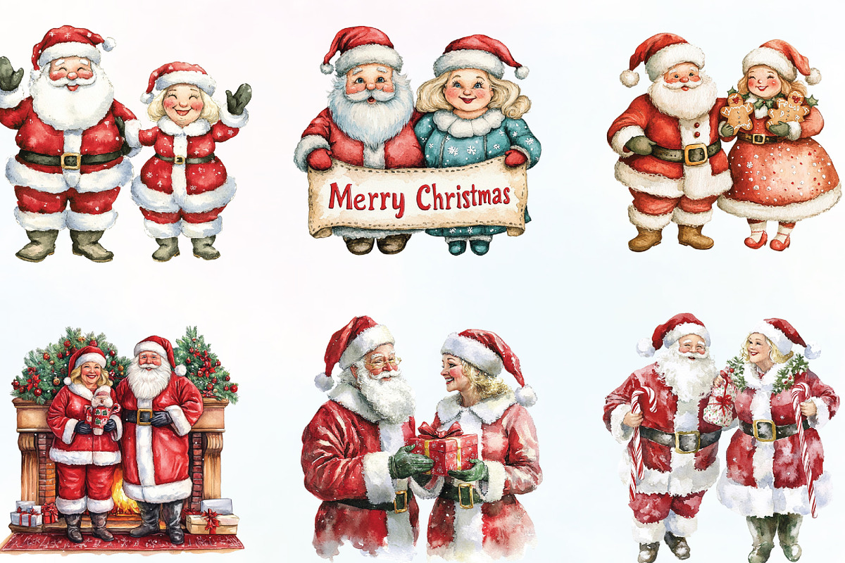 Mr & Mrs Santa Claus Christmas PNG, an Illustration by CraftArtStudio (Photo 3 of 6)