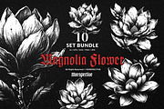 10 Bundle Dark Art Magnolia Flower, an Illustration by Morspective (Thumbnail 1 of 7)