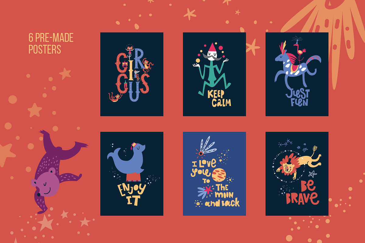 Space circus. Graphic set, an Animal Illustration by Maru_art (Photo 6 of 13)