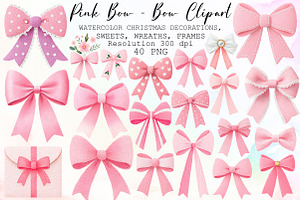 Watercolor Clipart - Pink Bow - Bow, an Illustration by Sublimation Artist