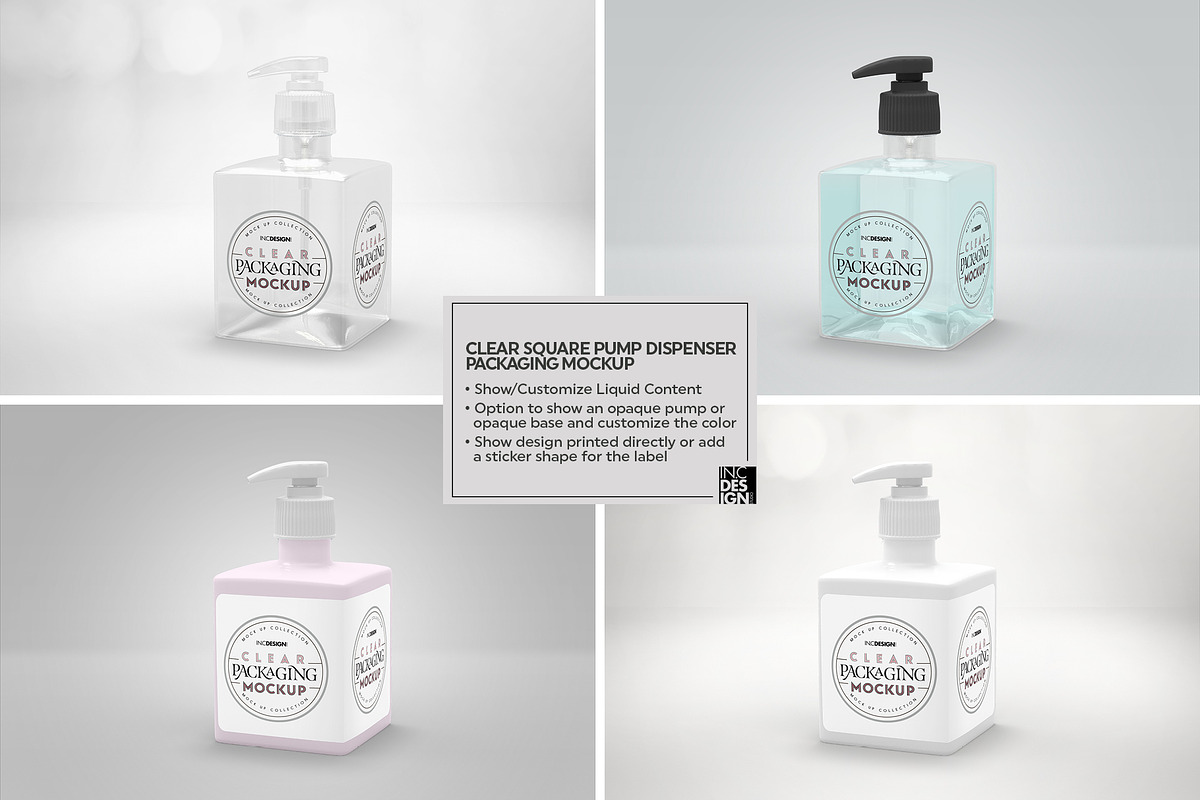 Clear Square Pump Dispenser Mockup, a Cups & Container Mockup by INCDesign (Photo 3 of 8)