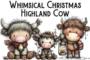 Whimsical Christmas Highland Cow, an Illustration by Pixels.Craft