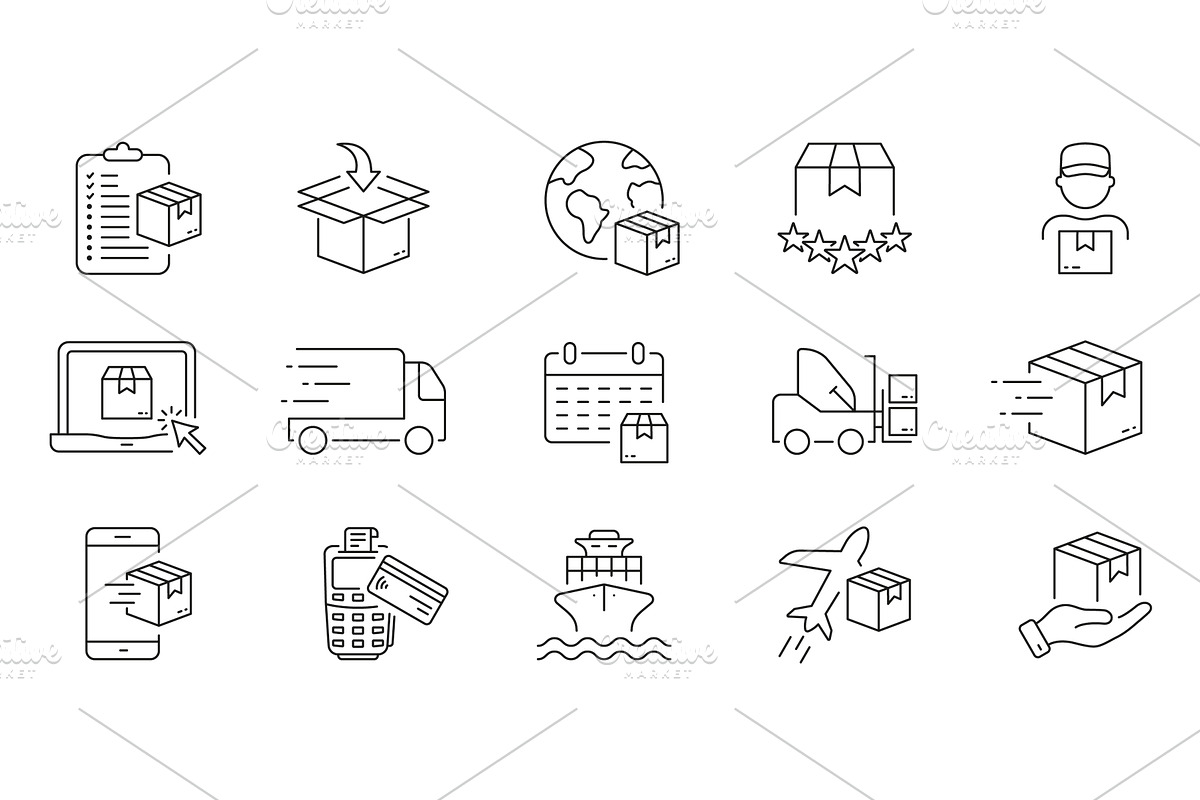 Fast Delivery Line Icon Set, a Transportation Illustration by Gentle Studio