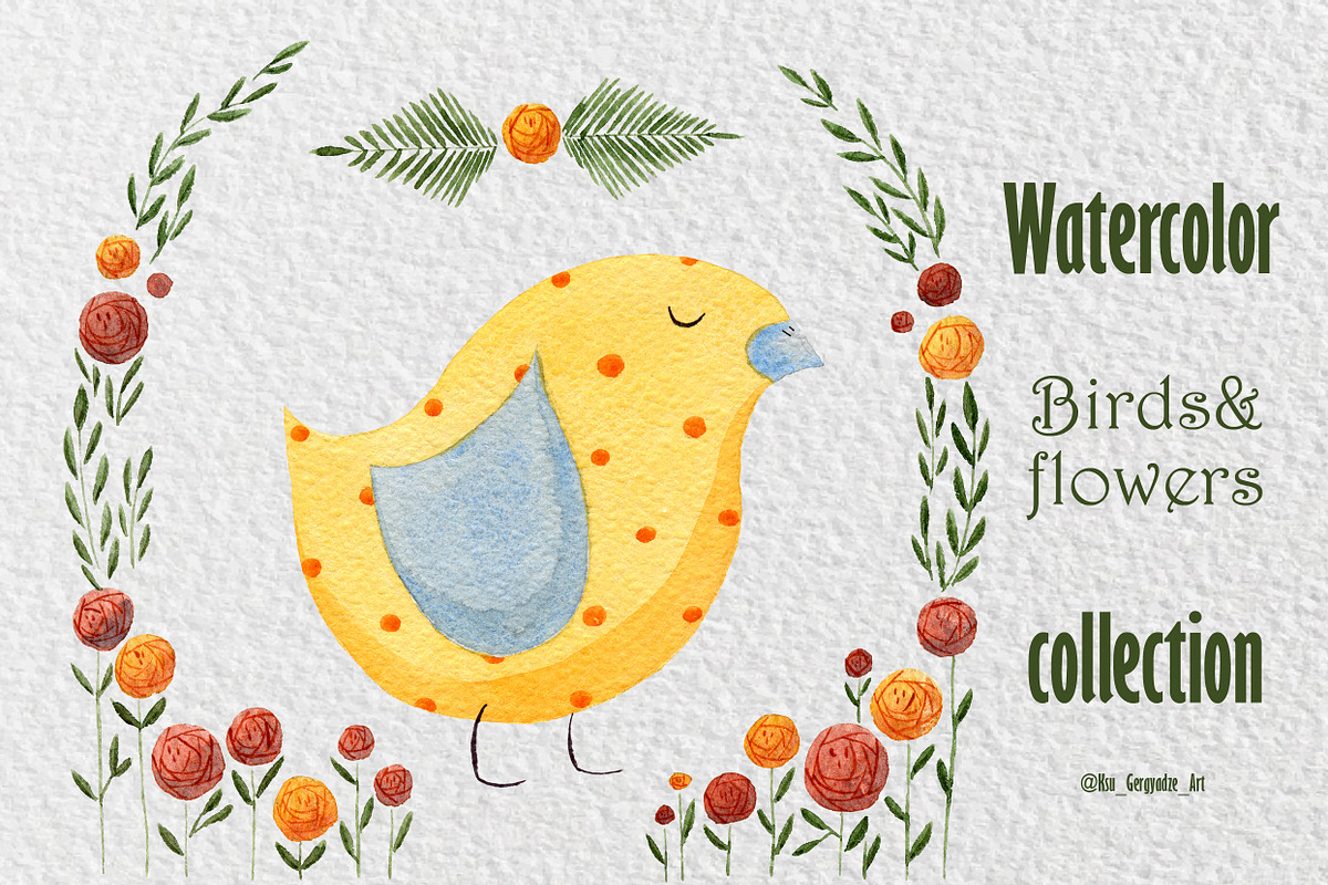 Birds&Flowers designer toolkit, an Illustration by Xenia_Art (Photo 8 of 8)