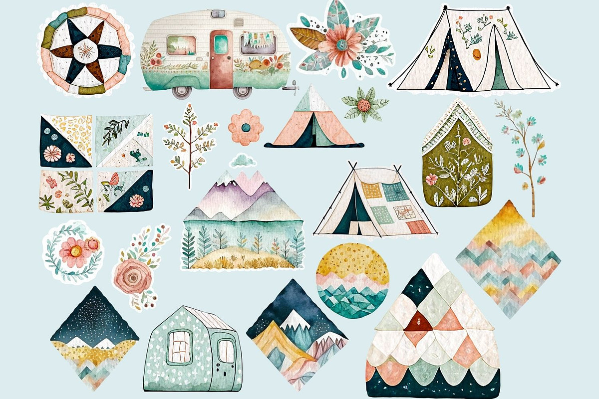 Patchwork Adventure Clipart, a Graphic by JBArt Clipart