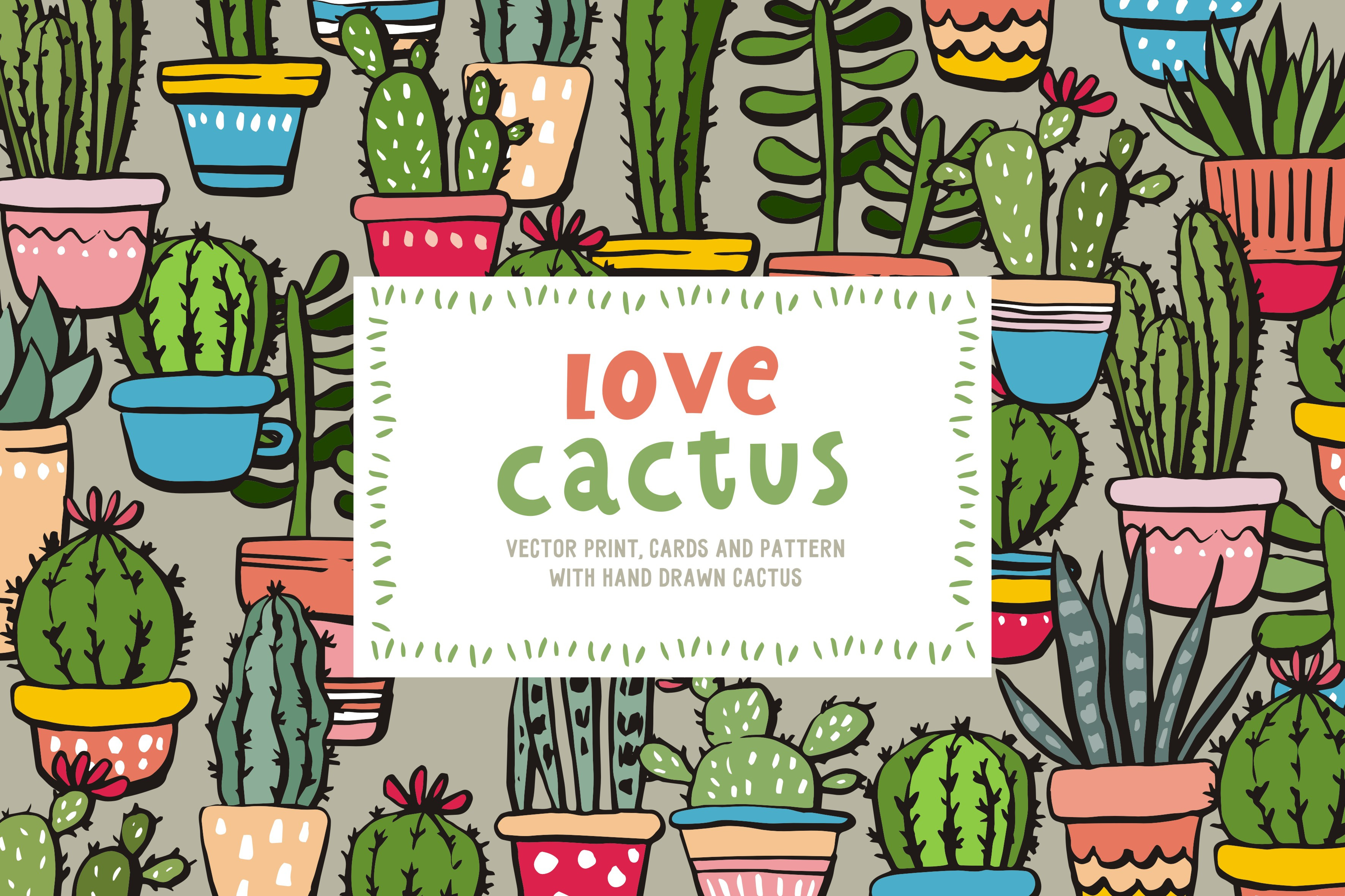 Vector cactus pattern, a Pattern Graphic by Barkova Nadya