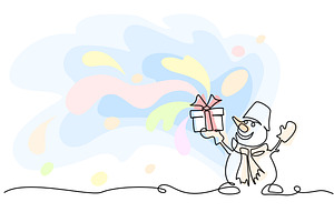 Snowman with with present box, a Decorative Illustration by Valenty