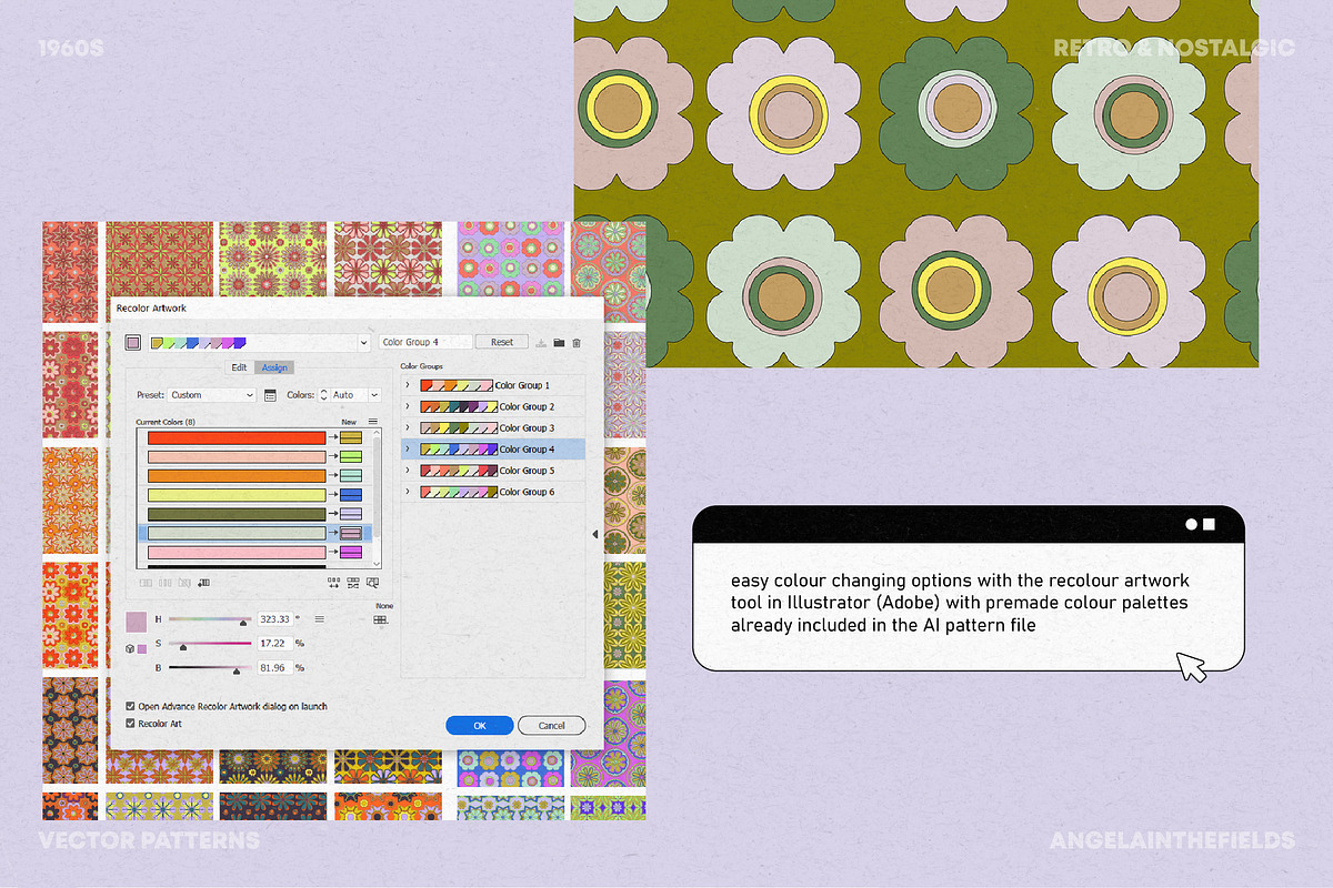 60s Vector Floral Patterns, a Pattern Graphic by angelainthefields (Photo 9 of 10)