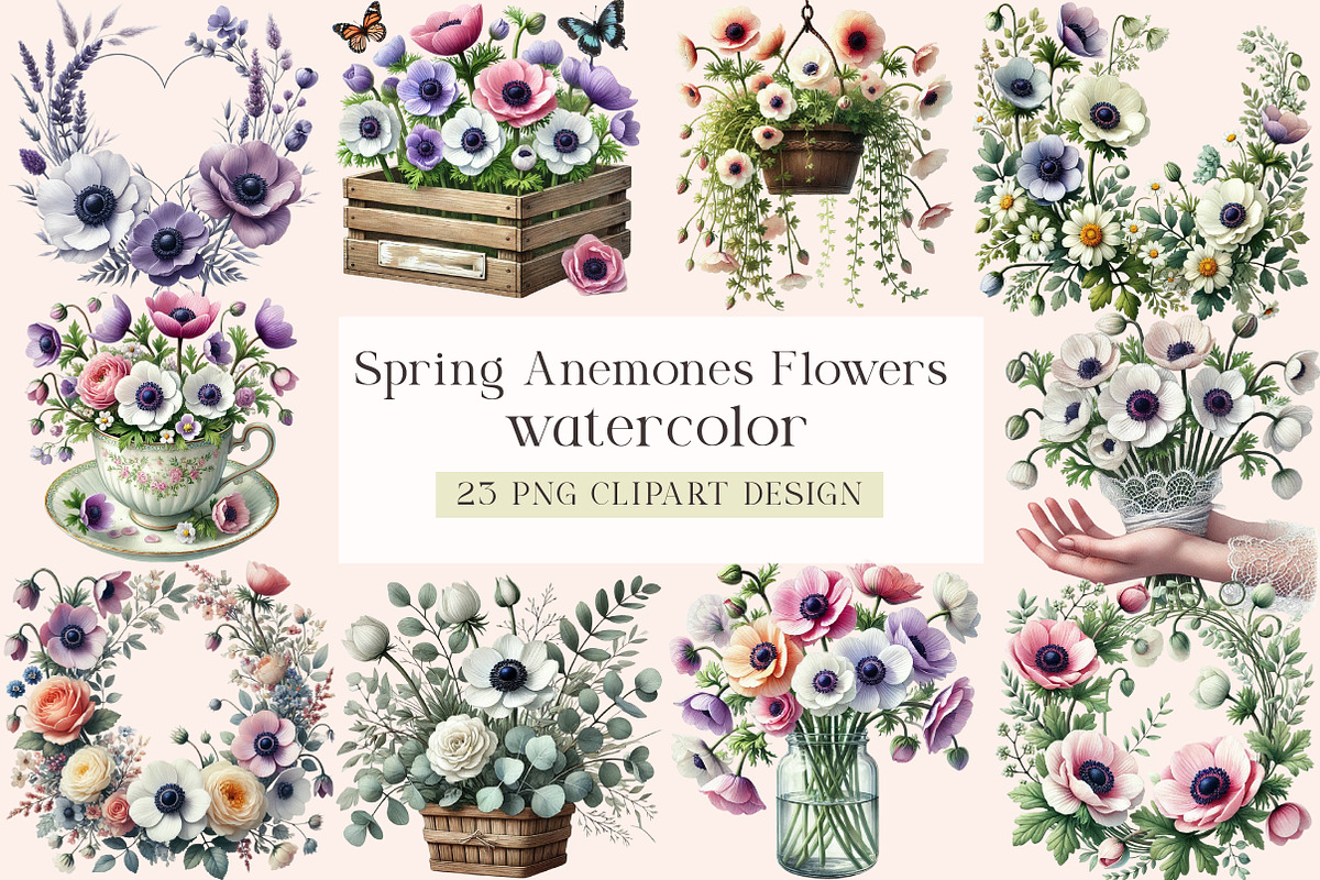 Spring Anemones Flowers Clipart Flor, an Illustration by DreamArtGraphic (Photo 1 of 5)