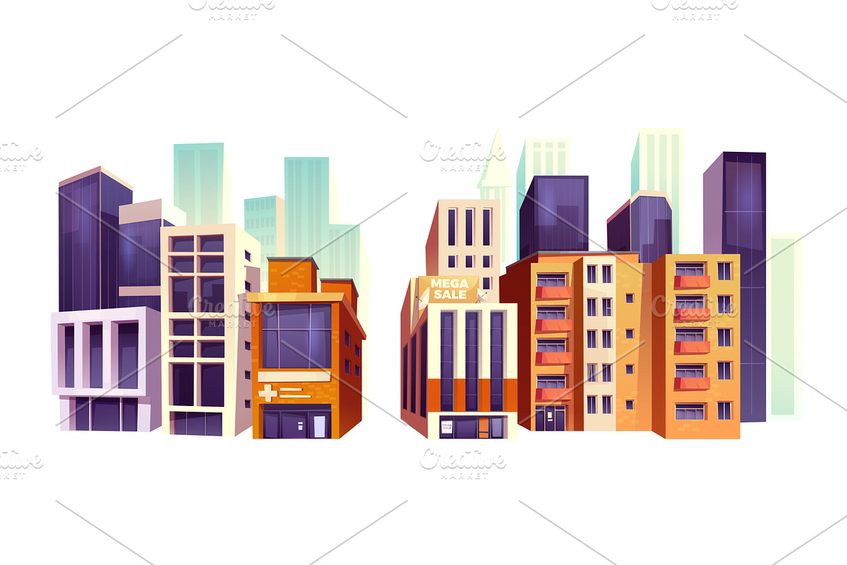 City crossroad buildings set, an Object Illustration by art PVP - market