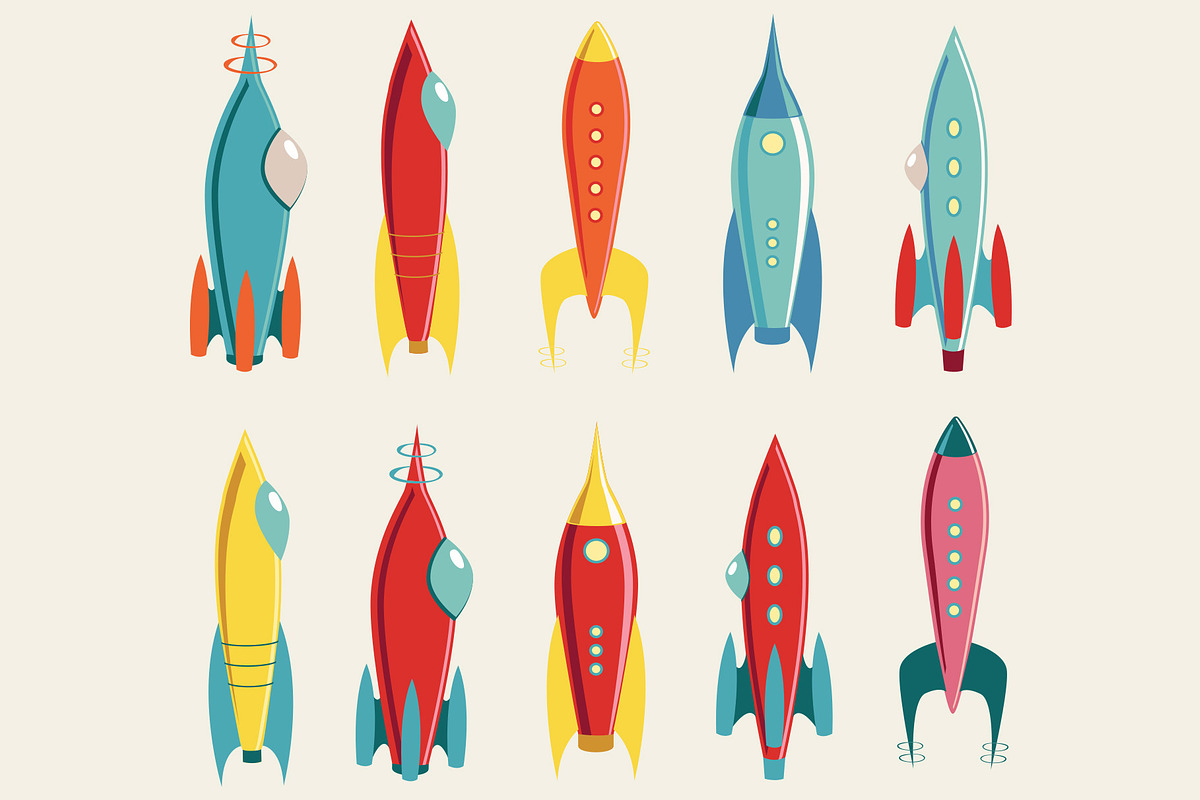 Vector Retro Rockets, a Technology Illustration by Carolyn Packard Design (Photo 5 of 9)