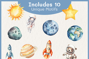 Cute Astronauts Watercolor Clipart