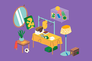 Purple Market Yard Sale Illustration, an Object Illustration by graphicook