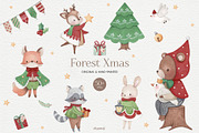 Forest Christmas Watercolor Clipart, an Illustration by Gau Silva Studio (Thumbnail 1 of 4)