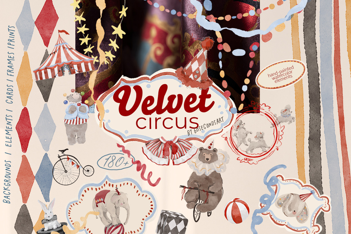 Whimsical Watercolor Circus clipart, a Decorative Illustration by 60secondsArt (Photo 1 of 10)