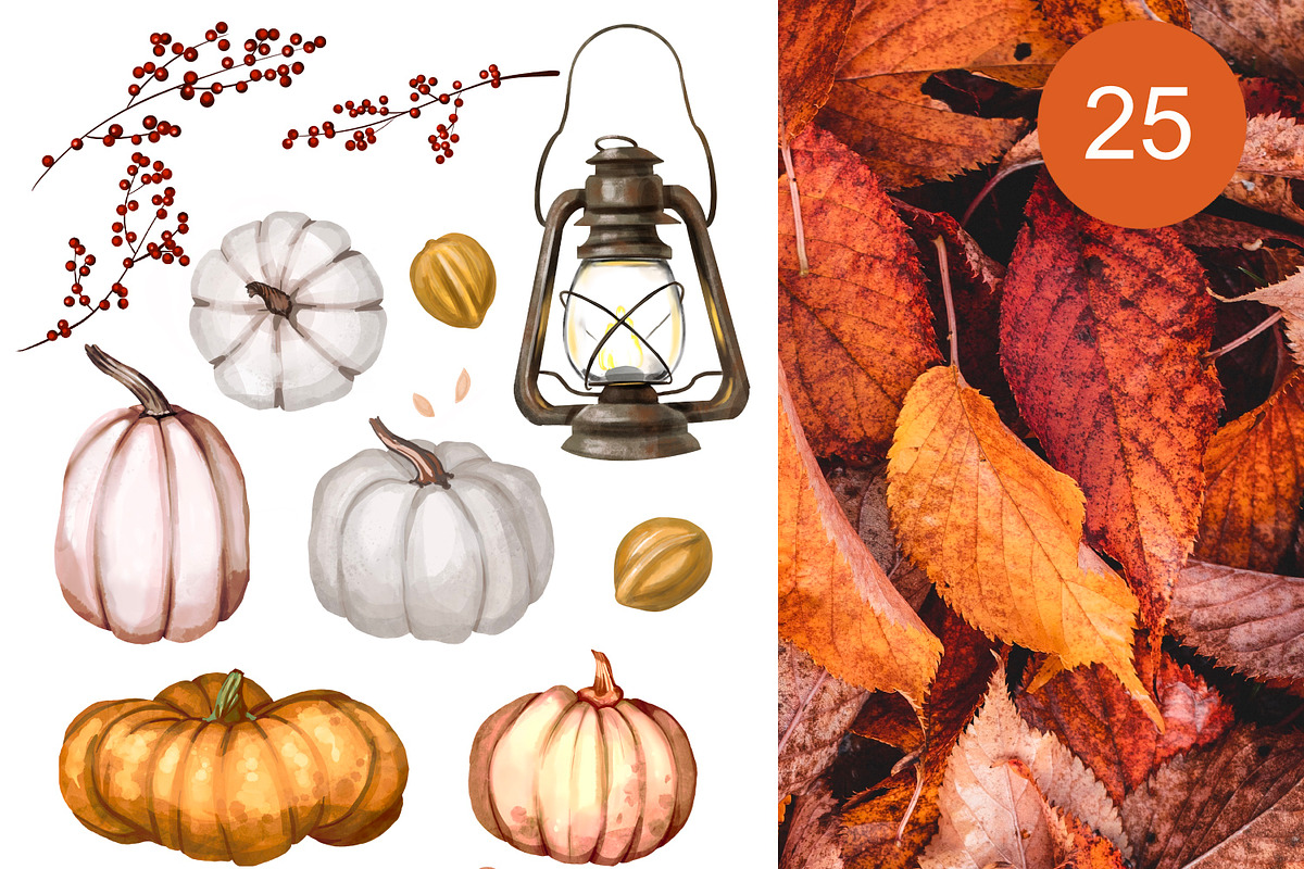 Watercolor Autumn Pumpkins, a Background Graphic by NNclipart (Photo 3 of 4)
