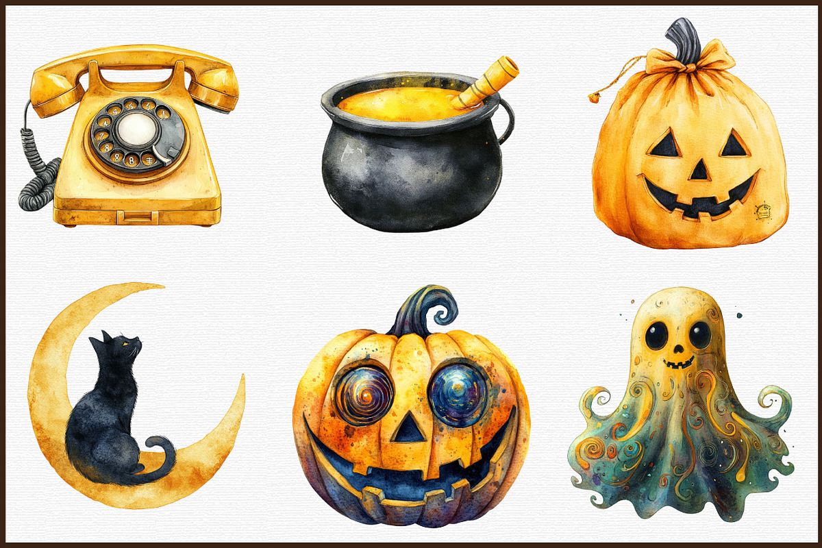 Yellow Retro Halloween Clipart, an Illustration by Sublimation Artist (Photo 3 of 6)