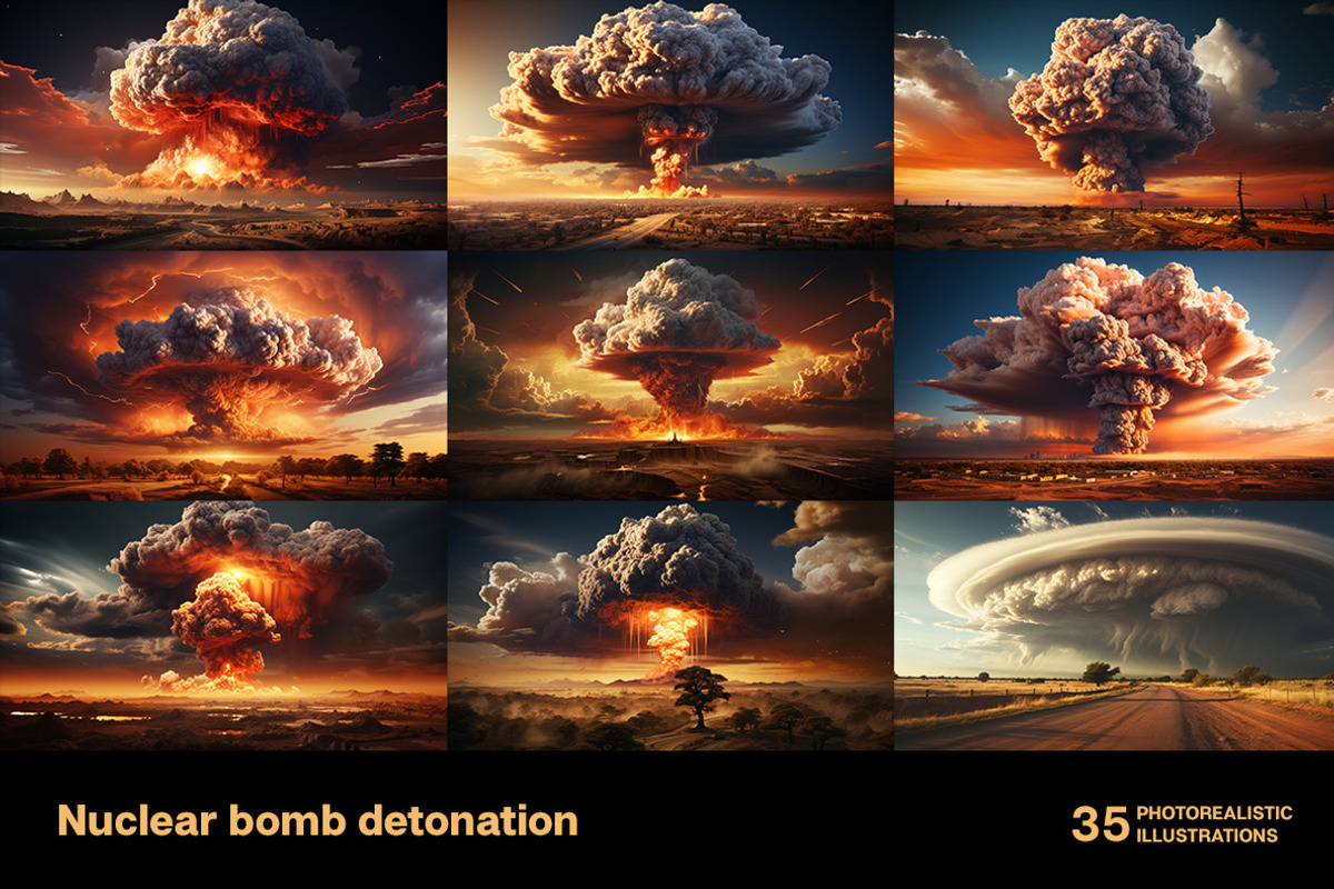 Nuclear bomb detonation. 35 images, an Object Illustration by Handmadefont (Photo 2 of 10)