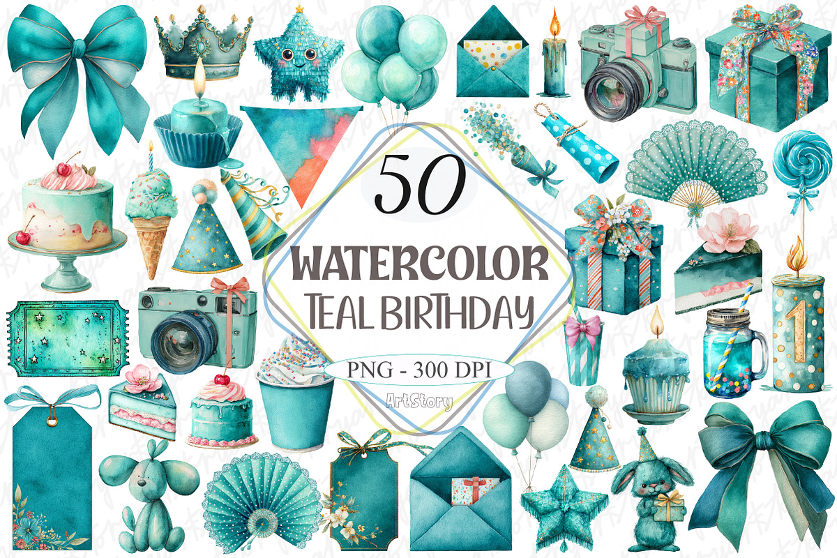 Teal Birthday Sublimation Clipart, a Graphic by designcity5 (Photo 1 of 5)