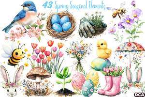 Spring Seasonal Elements Clipart, an Illustration by DreamCafeArt