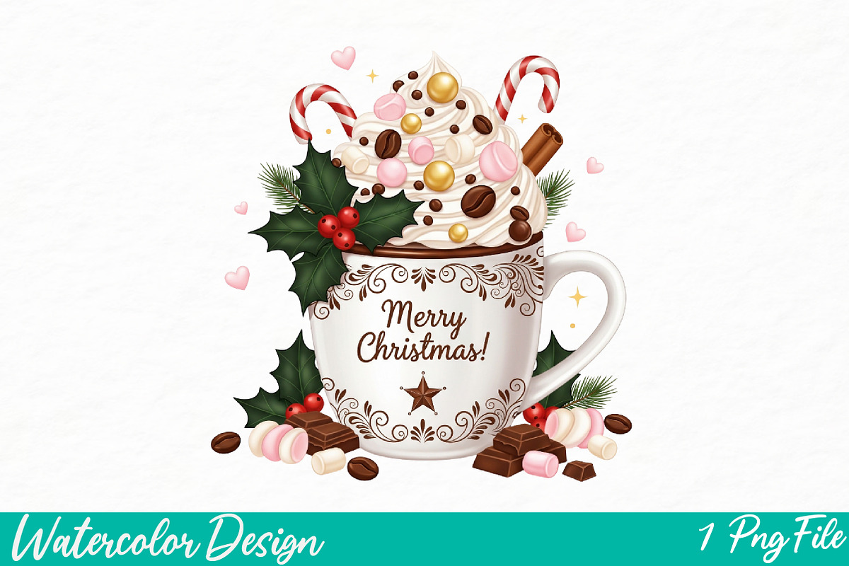 Christmas Cocoa PNG, an Illustration by Watercolor design (Photo 1 of 3)