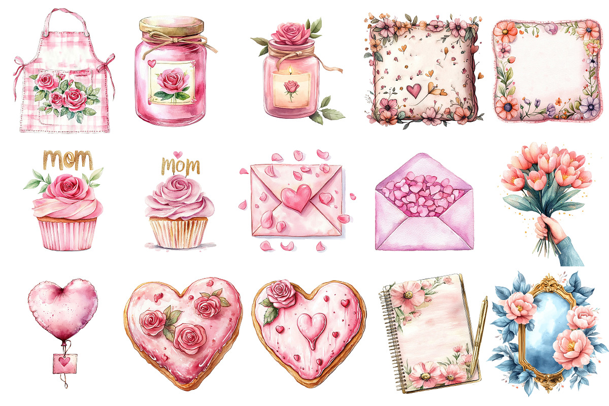 Romantic Mothers Day Clipart, an Illustration by Watercolor design (Photo 2 of 10)