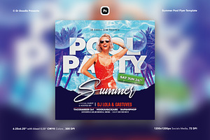 Summer Pool Flyer & Social Media, a Flyer Template by iDoodle Studio