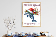 Watercolor Dolphin Christmas Clipart, a Graphic by CitraGraphics (Thumbnail 3 of 6)