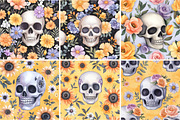 Floral Skull Digital Paper, a Pattern Graphic by Digital Artistic99 (Thumbnail 4 of 7)