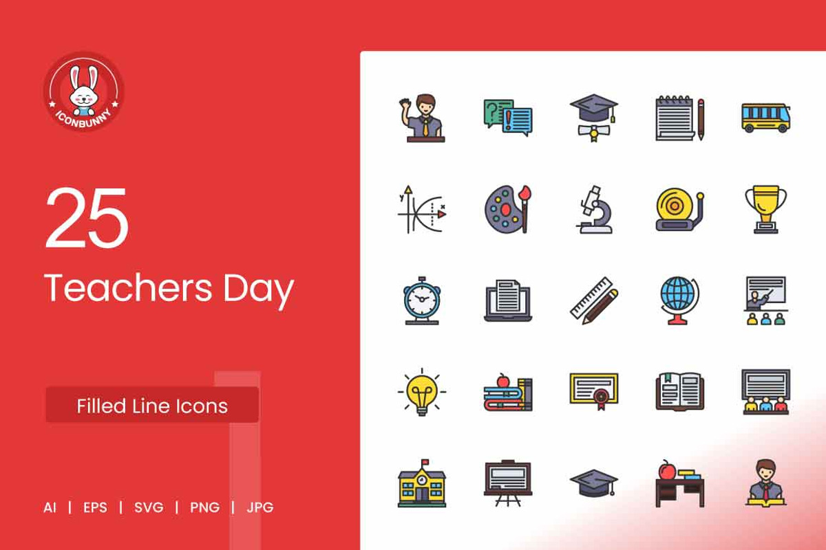 25 Teachers Day Filled Line Icons, an Icon by IconBunny (Photo 1 of 2)