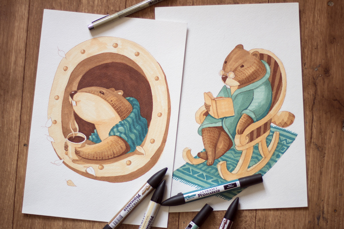 Watercolor animal. Mr. Beaver., an Animal Illustration by katyabuslaeva (Photo 4 of 6)