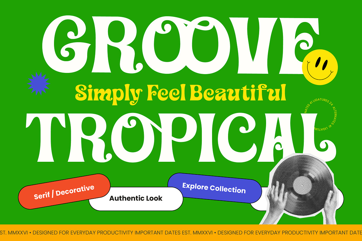 Groove Tropical Retro Decorative, a Serif Font by timelesstype.co (Photo 1 of 10)