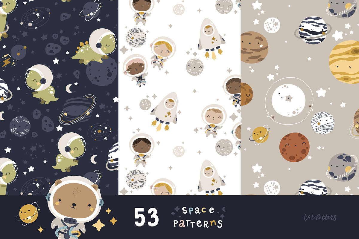Space time Kids patterns, a Pattern Graphic by tatiletters (Photo 6 of 14)
