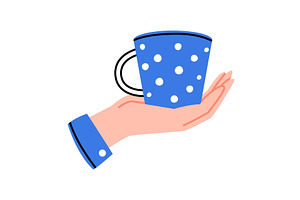 Hand Holding Blue Coffee Cup With