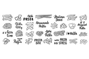 Pasta lettering. Pizza pasta meals, a Food Illustration by Valerie Bodnar