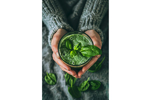 Smoothie with green vegetables and, a Food Illustration by yanadjana