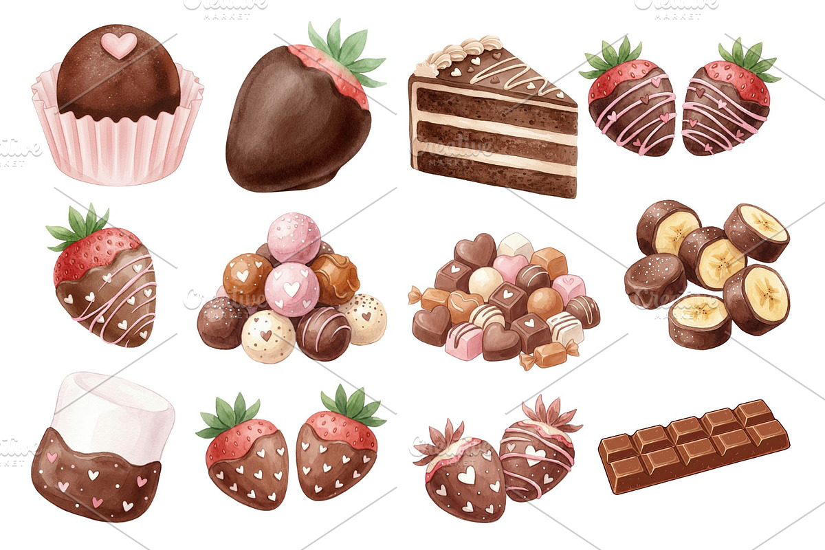 Watercolor Chocolate Dessert Clipart, a Food Illustration by Stellalunarts (Photo 4 of 14)
