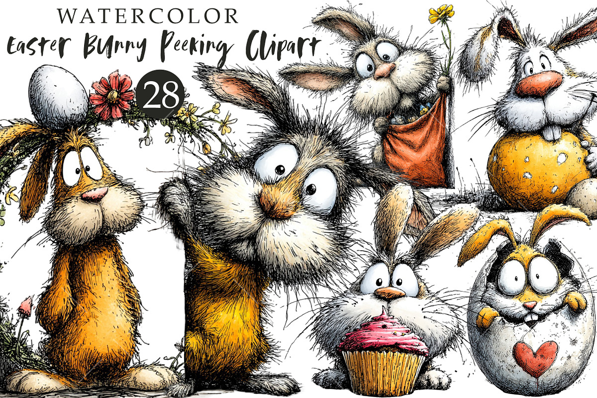 Funny Easter Bunny Peeking Clipart, an Illustration by OK Design (Photo 1 of 6)