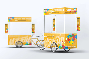 Food Cart Kiosk With Wheels Mock-Up