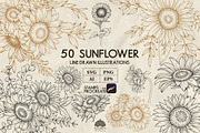 Sunflowers line art + Procreate, a Decorative Illustration by Skliarova (Thumbnail 1 of 5)