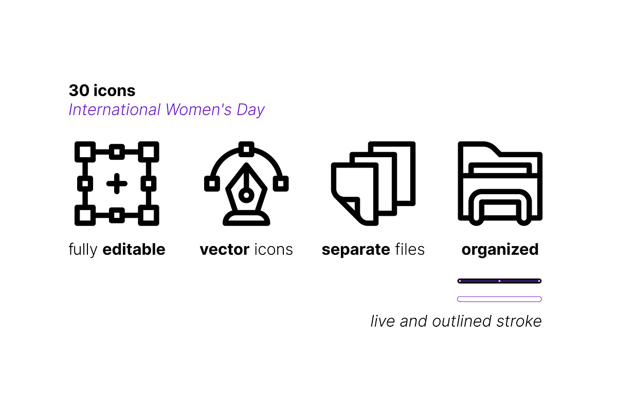 30 International Women's Day Icons, an Outline Icon by Side Project (Photo 3 of 7)