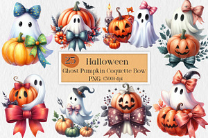Halloween Ghost Pumpkin Coquette Bow, an Illustration by Creative Art