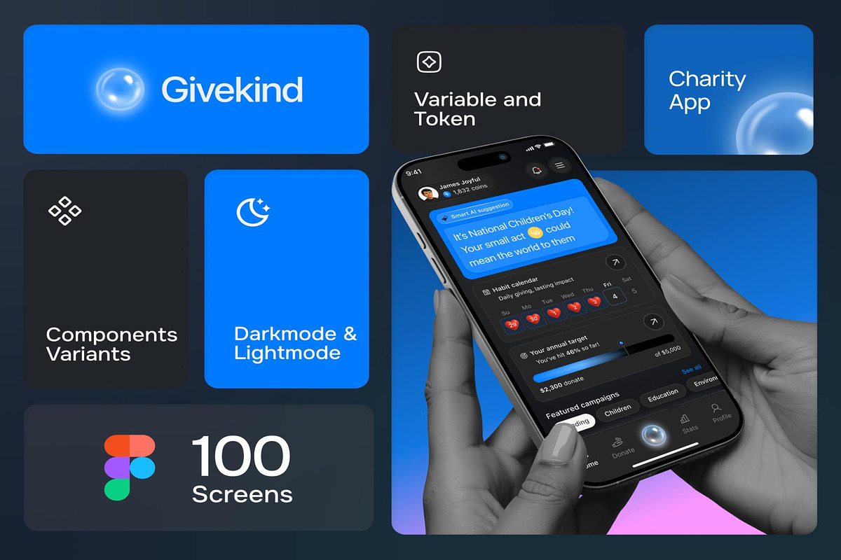 GiveKind - Charity Mobile App UI KIT, an UI Kit Template by Creative Perspective (Photo 2 of 8)