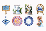 Watercolor Santorini Clipart, a Seasonal Illustration by Design Market (Thumbnail 4 of 4)