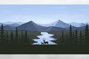 Deers and the Landscape Vector, an Animal Illustration by Wandery Supply (Thumbnail 2 of 4)
