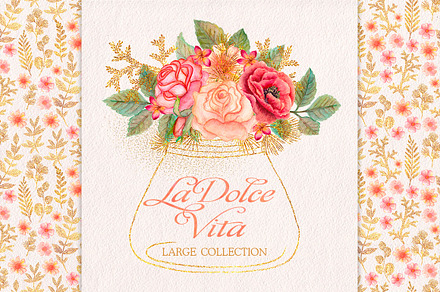Watercolor wedding glitter flowers