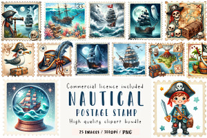 Nautical Pirates Stamp Postage, an Illustration by CreationArt