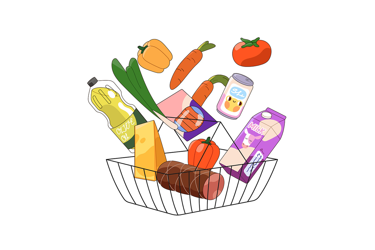 Grocery baskets for shopping food, a Food Illustration by PaperTrident (Photo 6 of 9)
