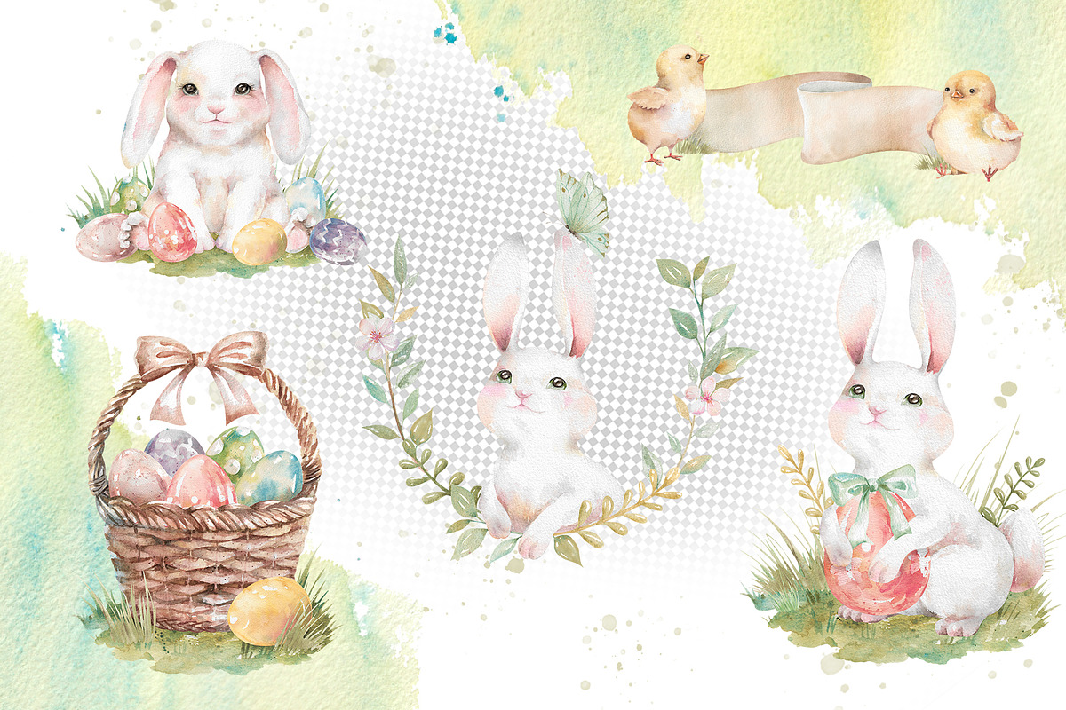 Easter Rabbits watercolor clipart, an Animal Illustration by Eva Kleinman (Photo 9 of 14)